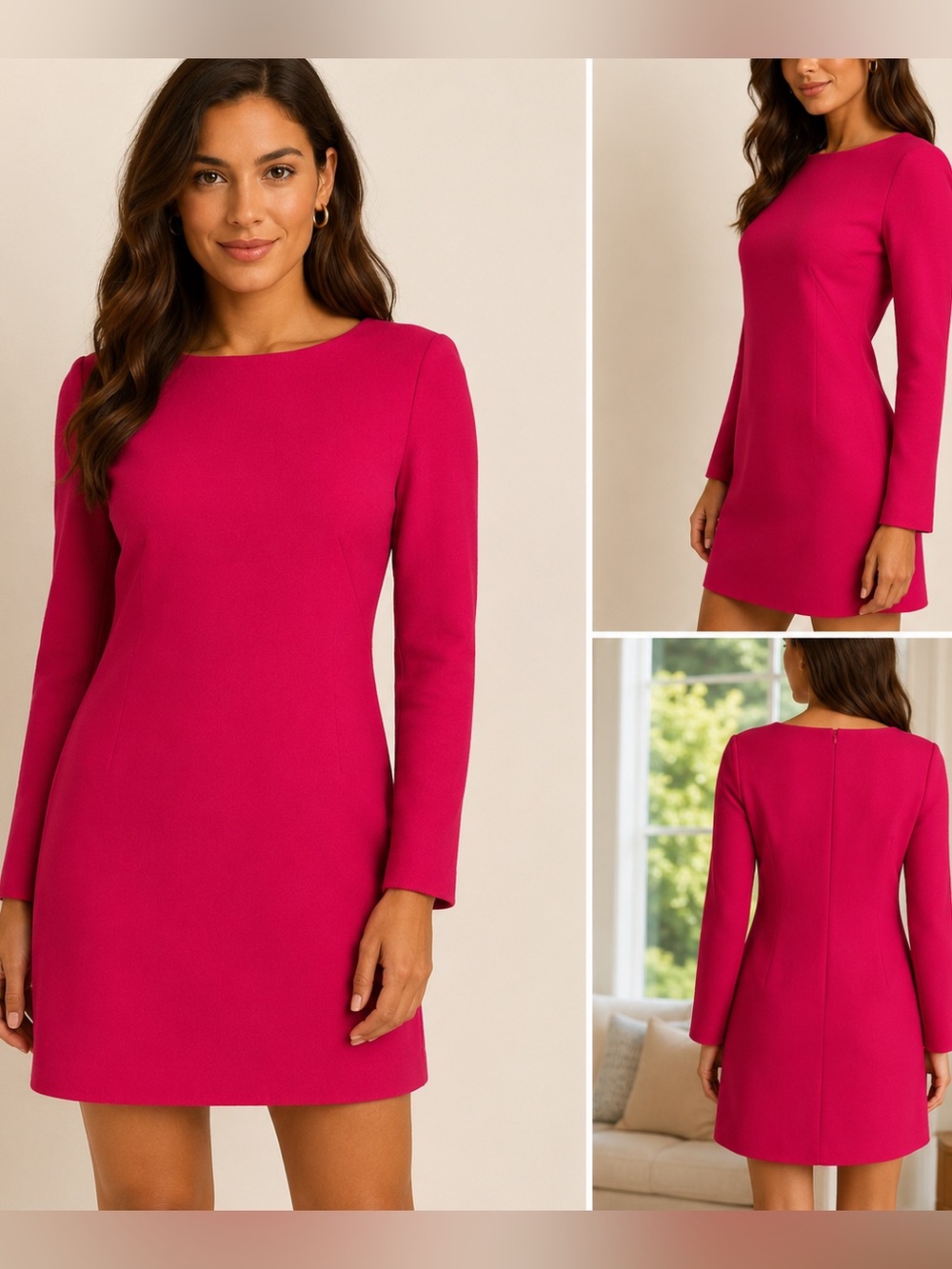 Escada Hot Pink Long-Sleeve Cashmere Dress